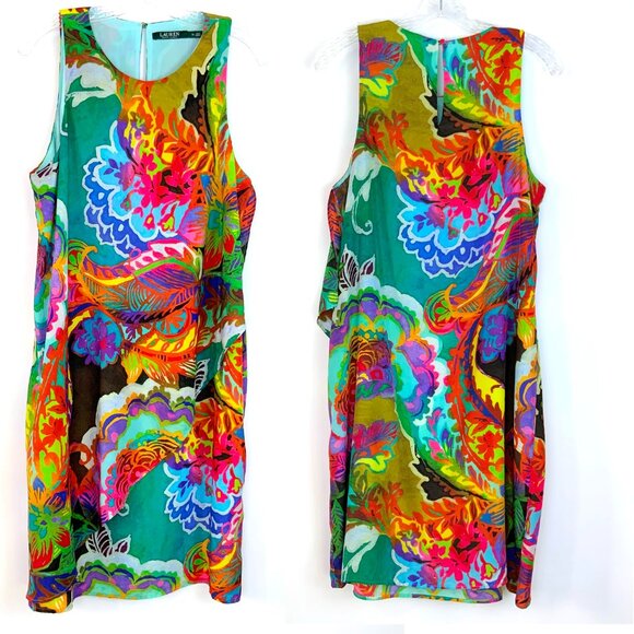 Lauren Ralph Lauren Women's Tropical Floral Shift Sleevless Dress Sz 12 - Picture 2 of 16
